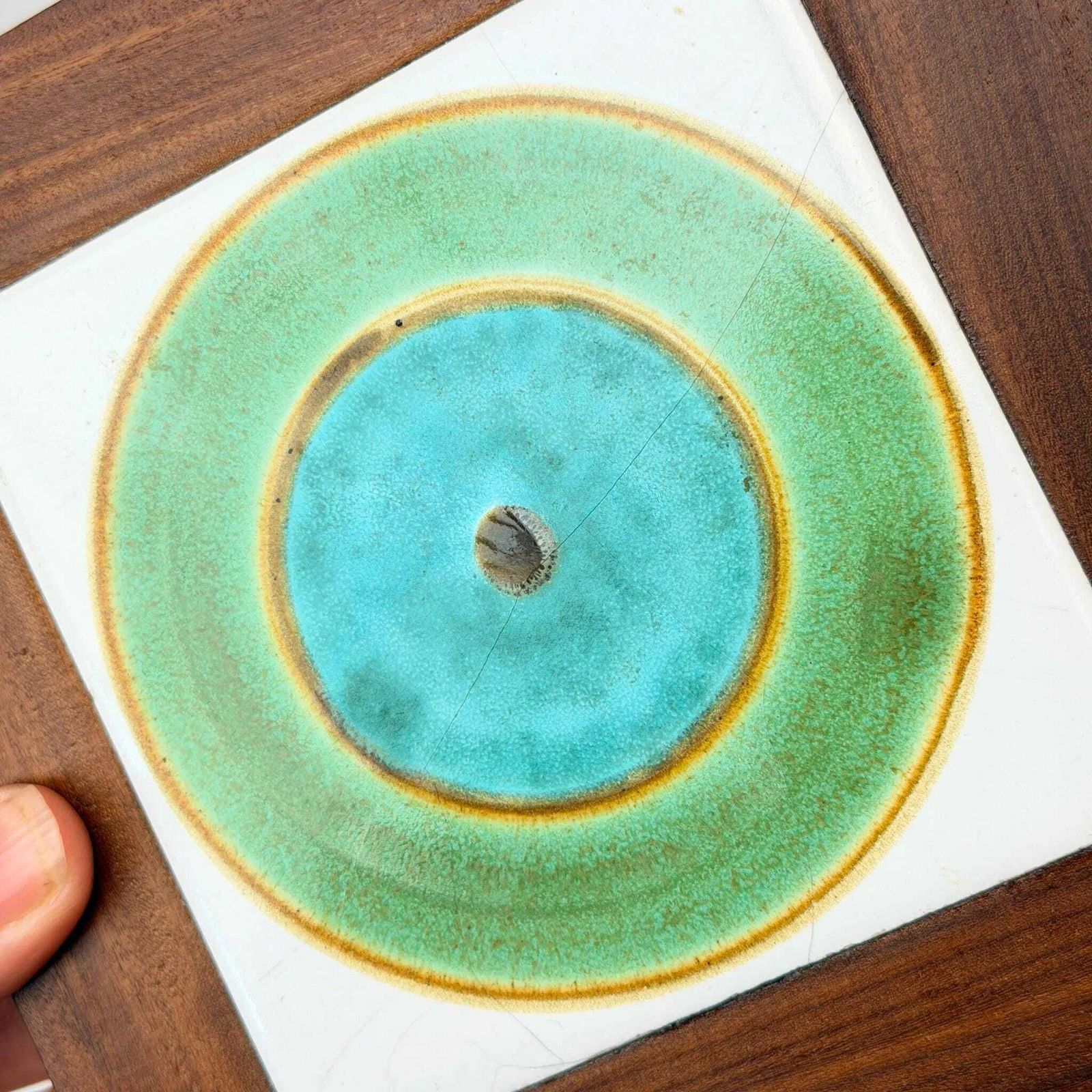photo buy Margery Clinton ingelijste keramische tegel, mid-century, groen blauw, jaren 1960