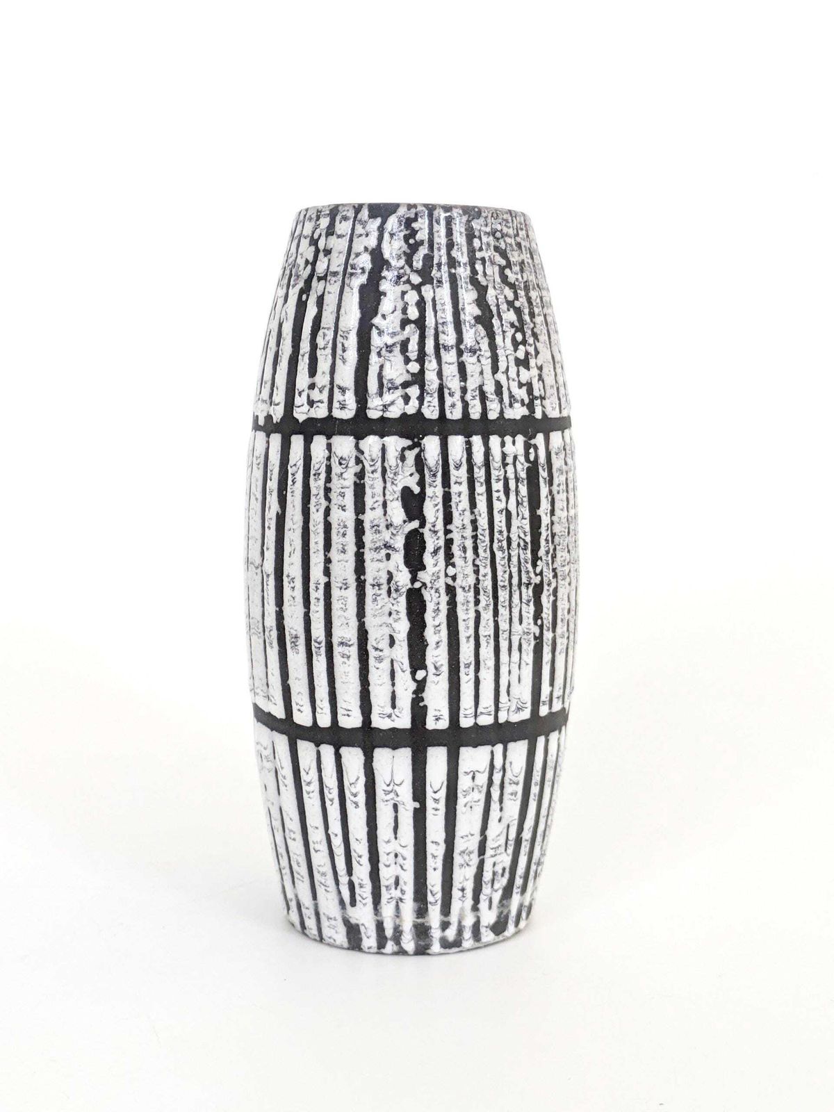 Scheurich West Germany Bambus Vase Black White Lava Glaze Teal Accent Mcm Ceramic 1960s photo buy