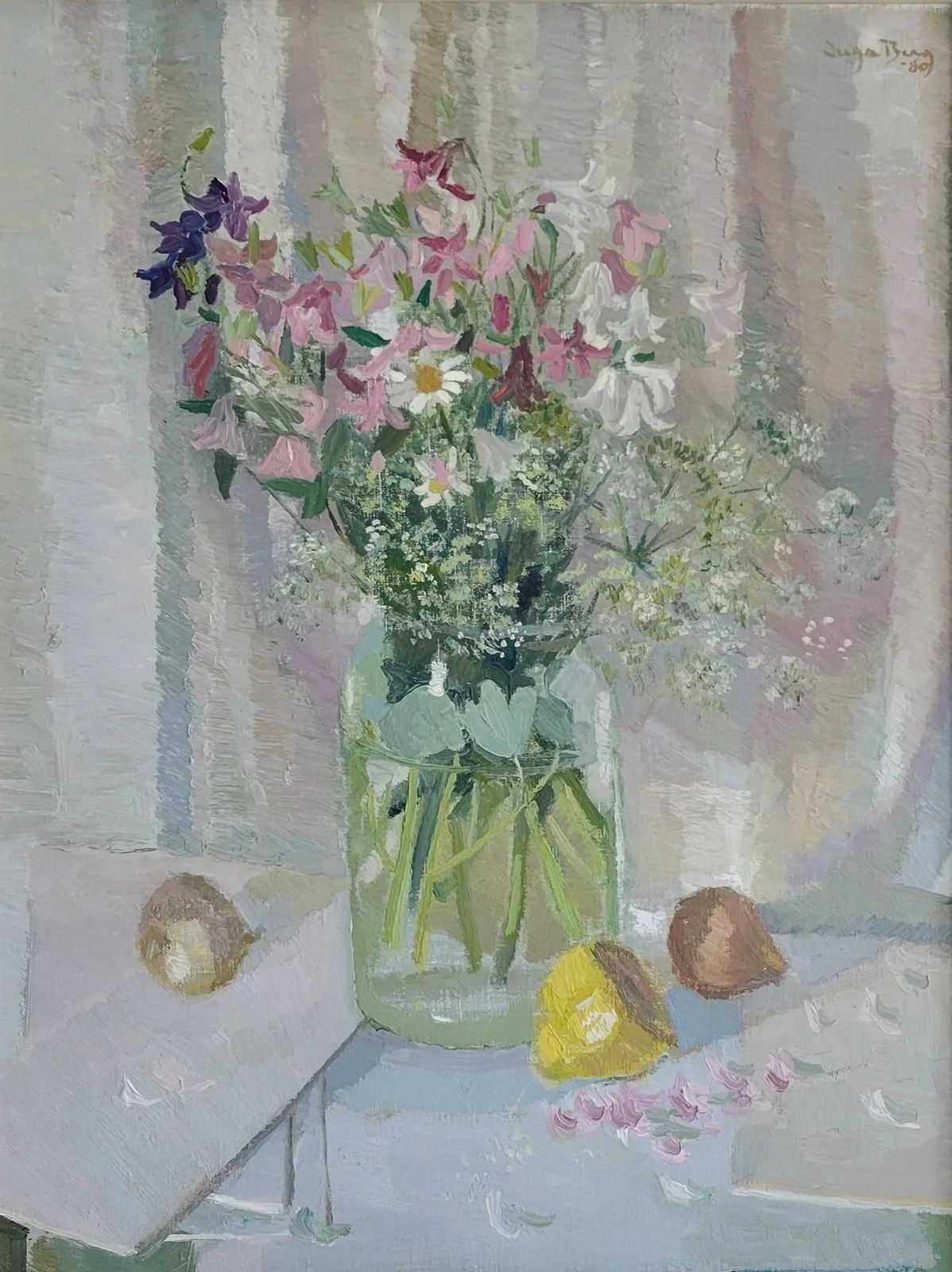 Summer Flowers & Lemon Original Framed Swedish Oil Floral Study photo furniture