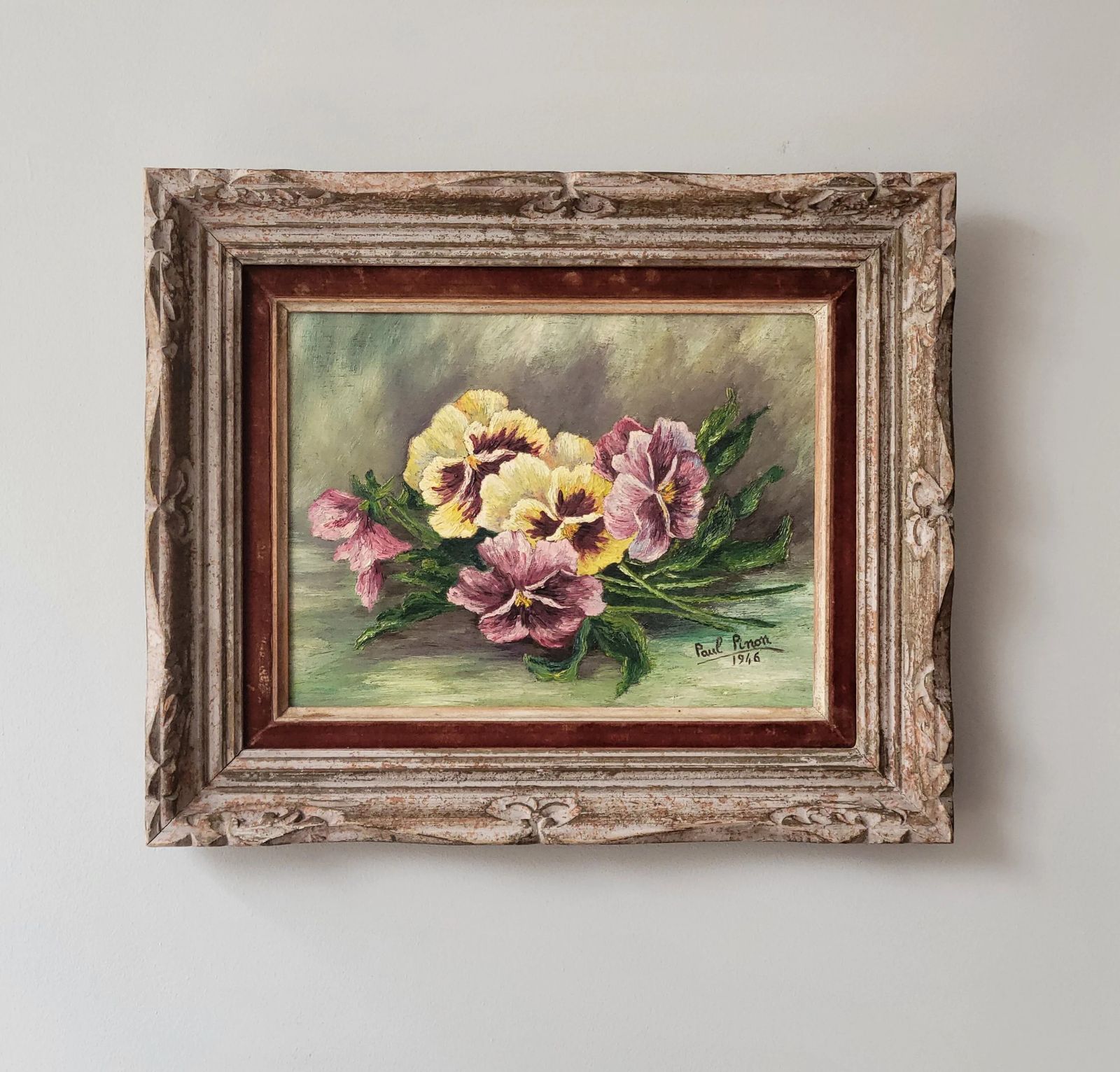 French Pansies Original Mid Century French Floral Study