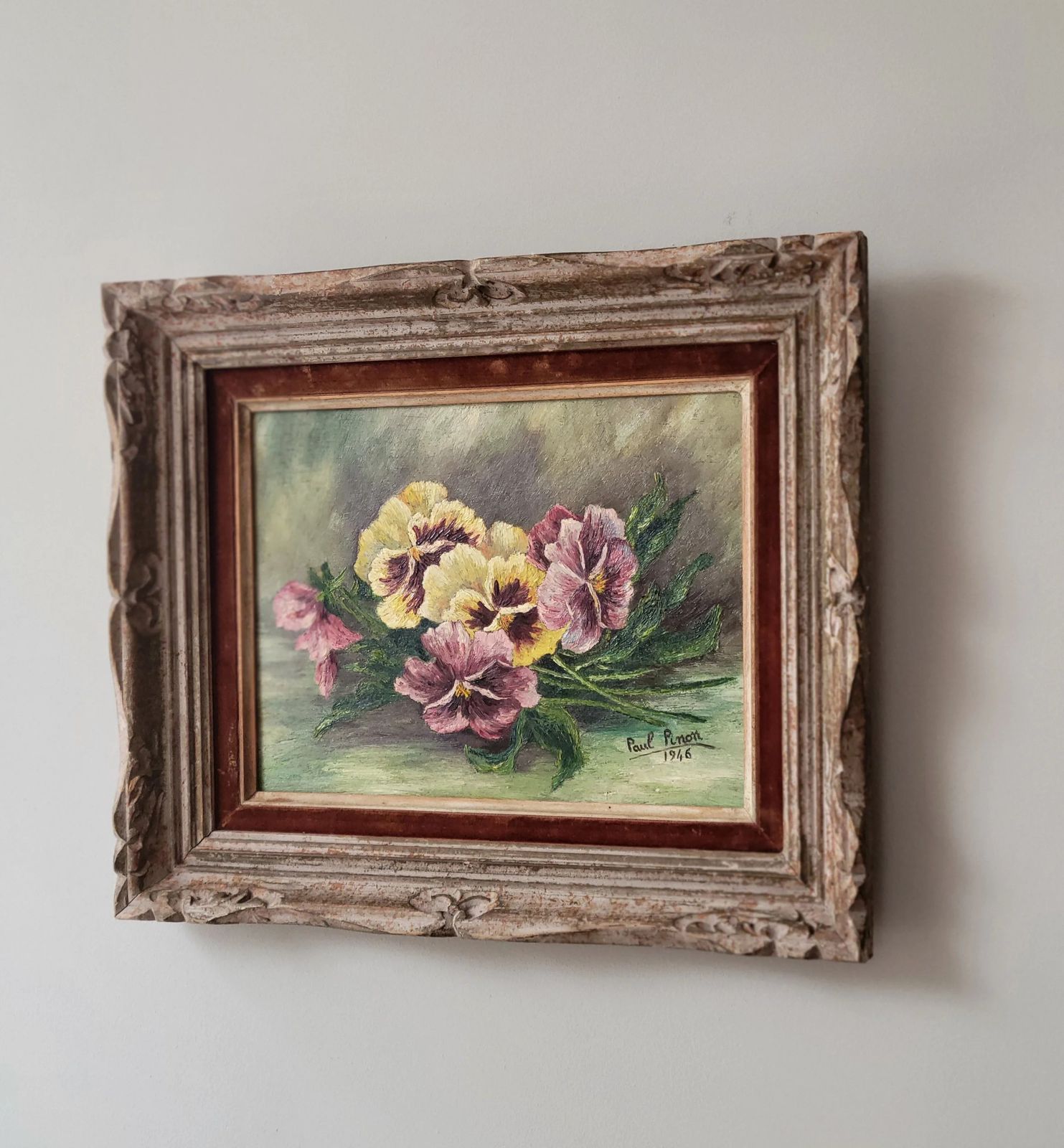French Pansies Original Mid Century French Floral Study photo furniture