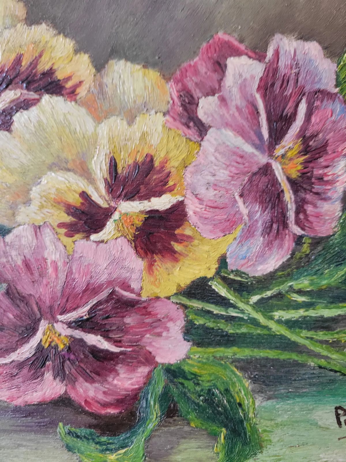 French Pansies Original Mid Century French Floral Study photo for sale