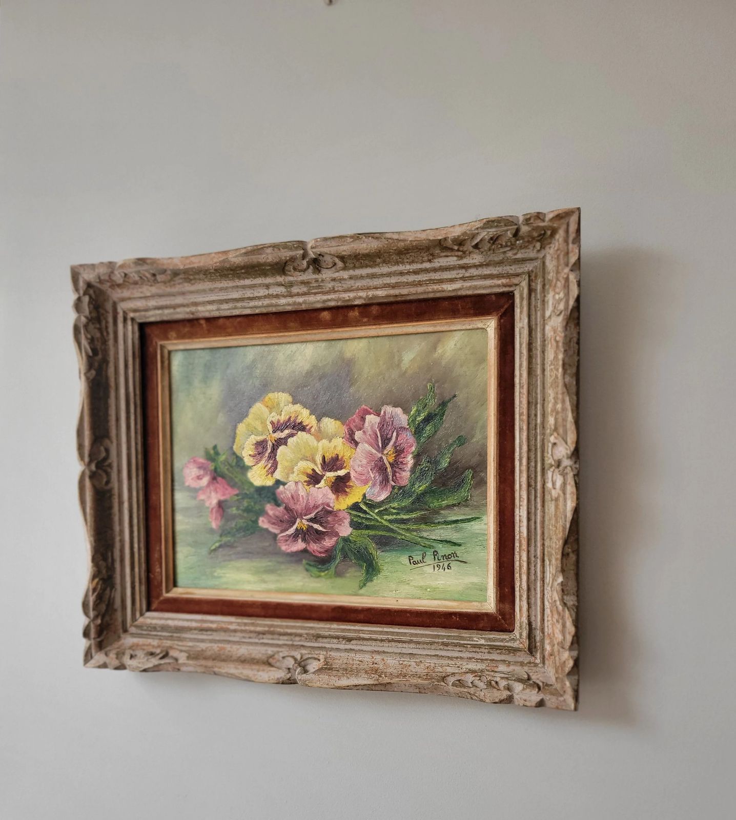 photo for sale French Pansies Original Mid Century French Floral Study