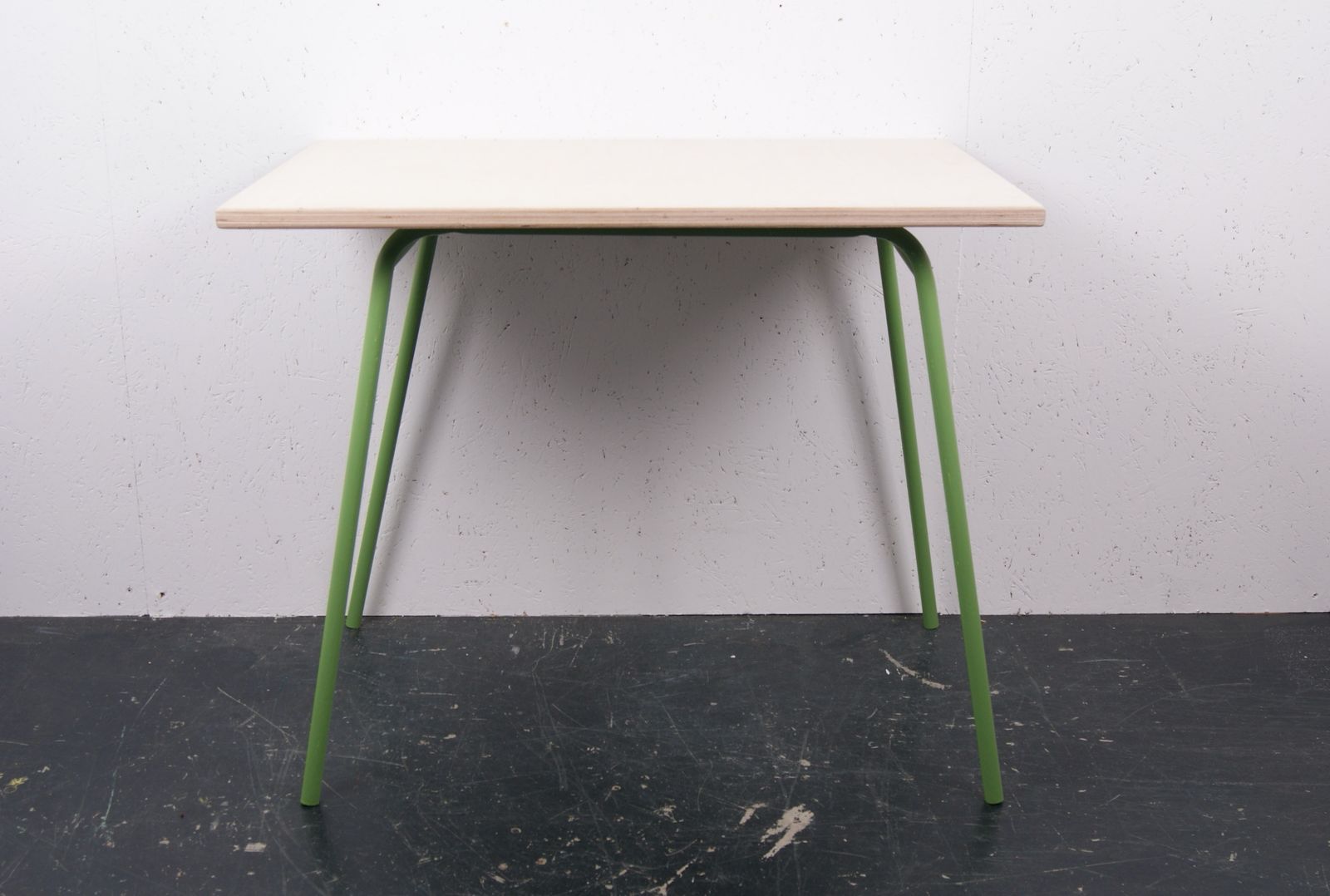 Green Metal Legged Table With Birch Ply Top photo 165.0