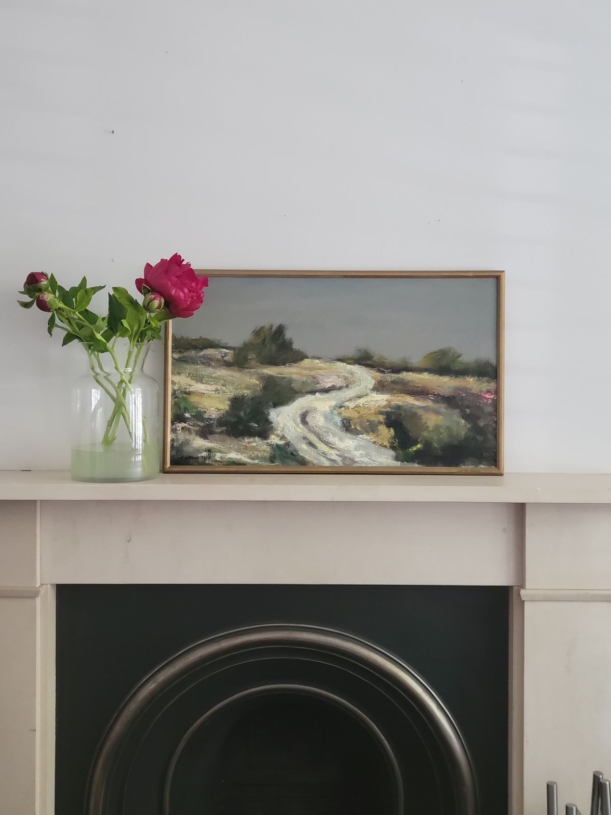 Art Road Through The Heath  Original Framed Mid Century Landscape Oil Painting photo