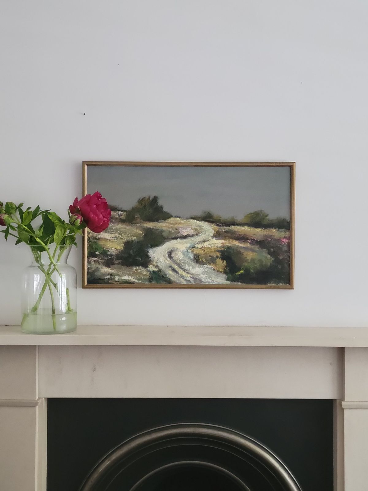 485.0 Road Through The Heath  Original Framed Mid Century Landscape Oil Painting photo