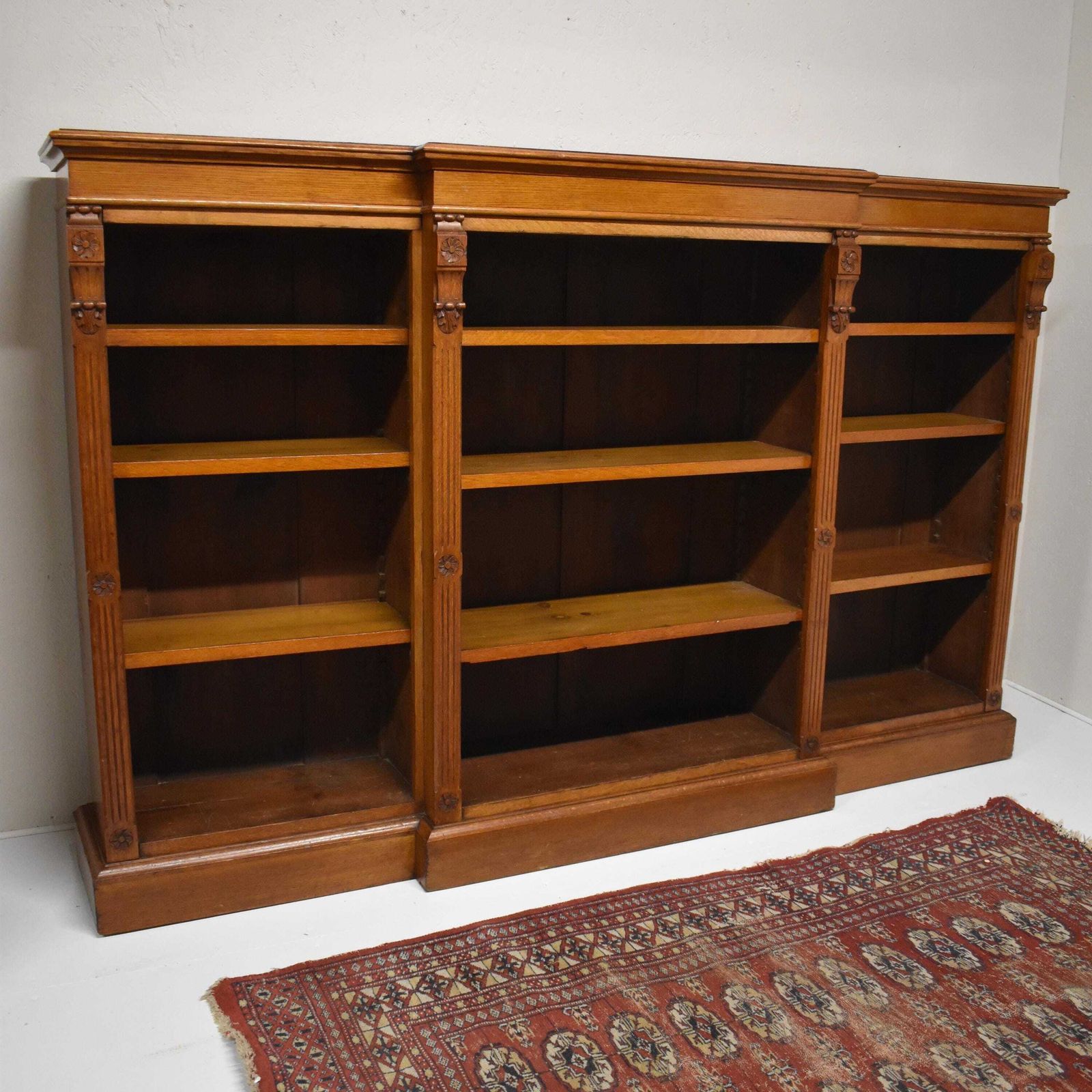 Large Antique Victorian Oak Library Breakfront Barristers Display Bookcase
