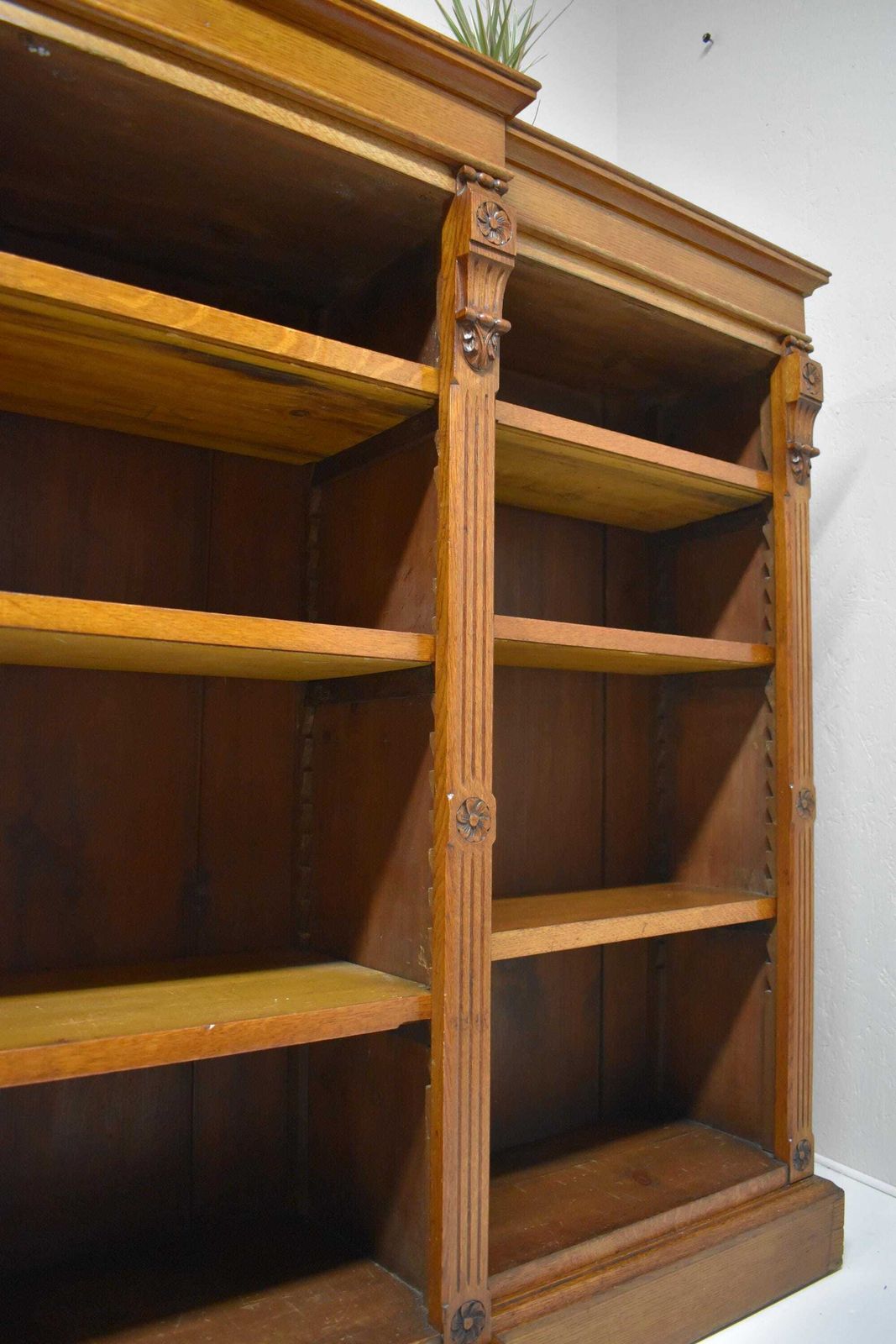 Large Antique Victorian Oak Library Breakfront Barristers Display Bookcase photo vinterior