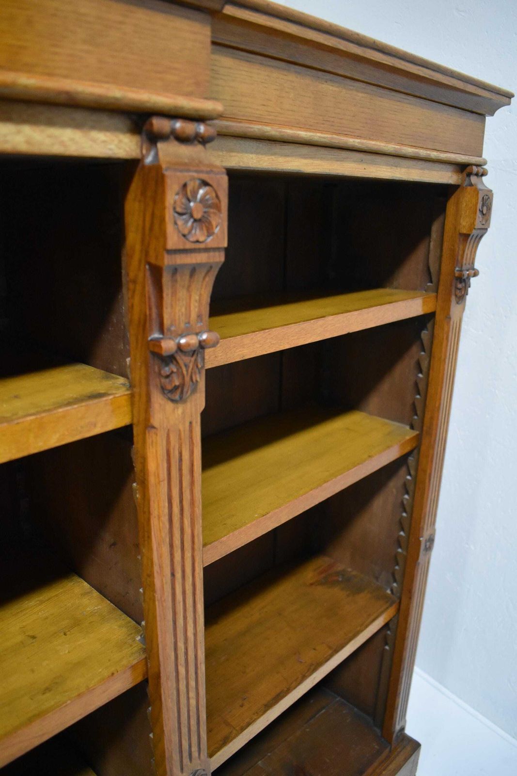 Large Antique Victorian Oak Library Breakfront Barristers Display Bookcase photo vintage