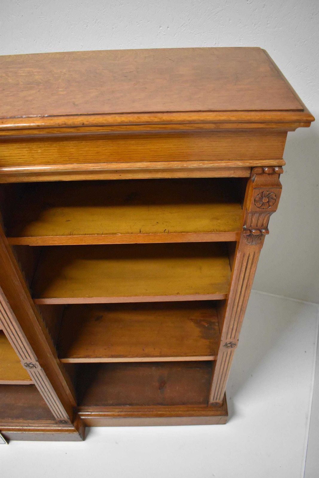 photo vinterior Large Antique Victorian Oak Library Breakfront Barristers Display Bookcase