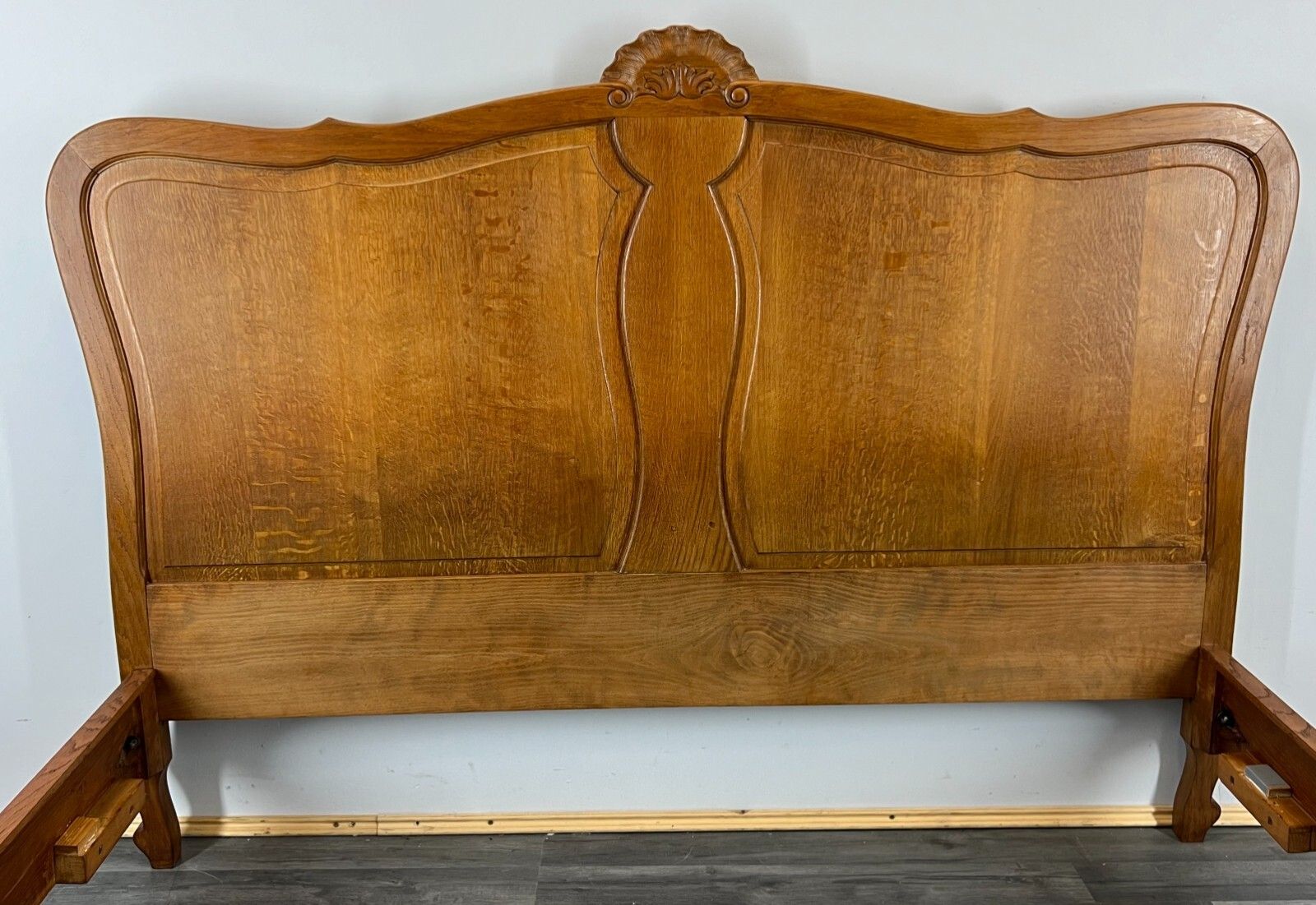 Bed Vintage French Louis XVI Oak Double Bed Frame Carved Headboard Lot 2996 photo Furniture