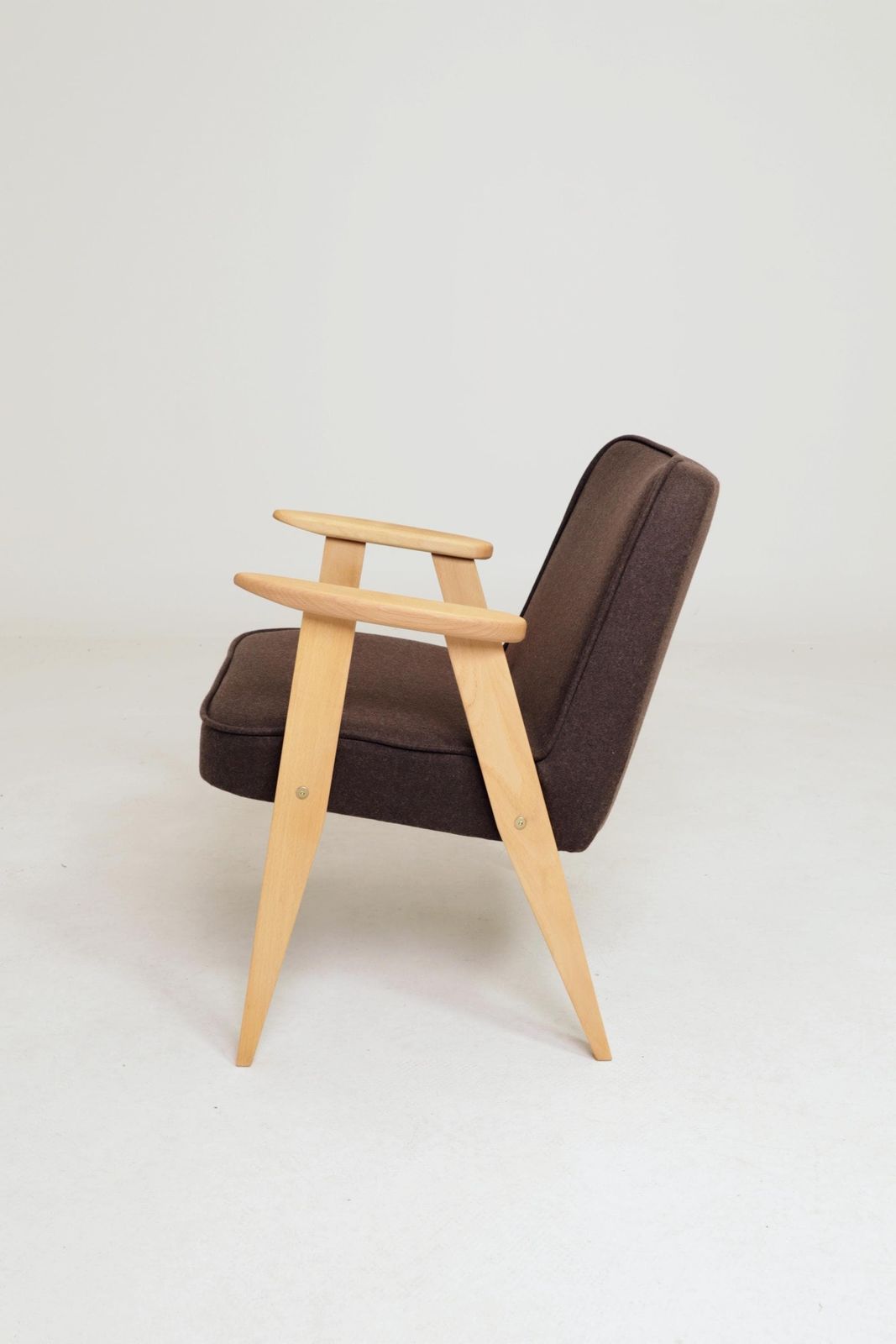 Lounge Chair Retro Style Cacao Wool Upholstery Natural Beech Wood photo vinterior