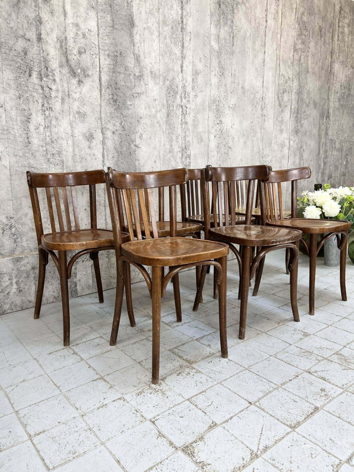 Set Of 7 Saddle Back Bentwood Bistro Chairs photo furniture