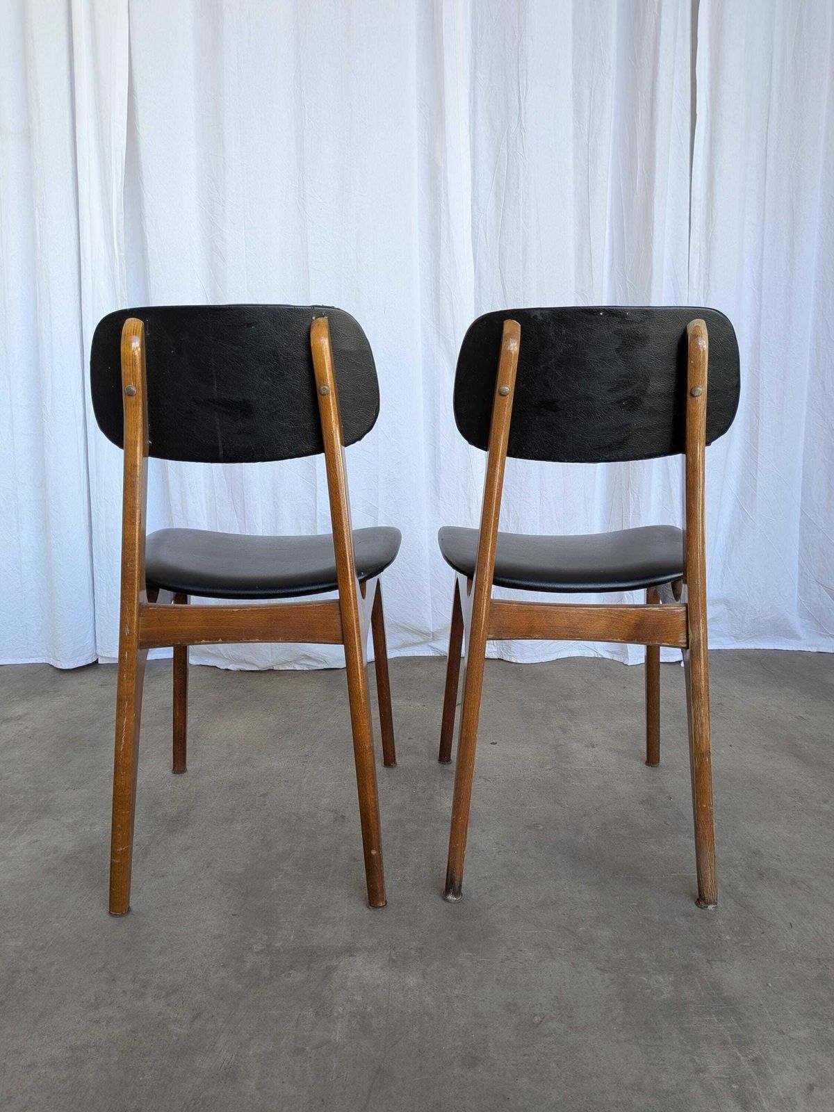 Set Of 2 Vintage Stol Kamnik Dining Chair: Black Leather, Mid Century Modern photo vintage