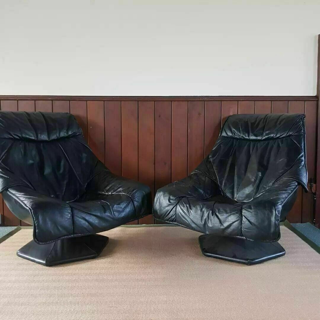 Italian Mid Century Leather Swivel Armchair Two Available photo for sale