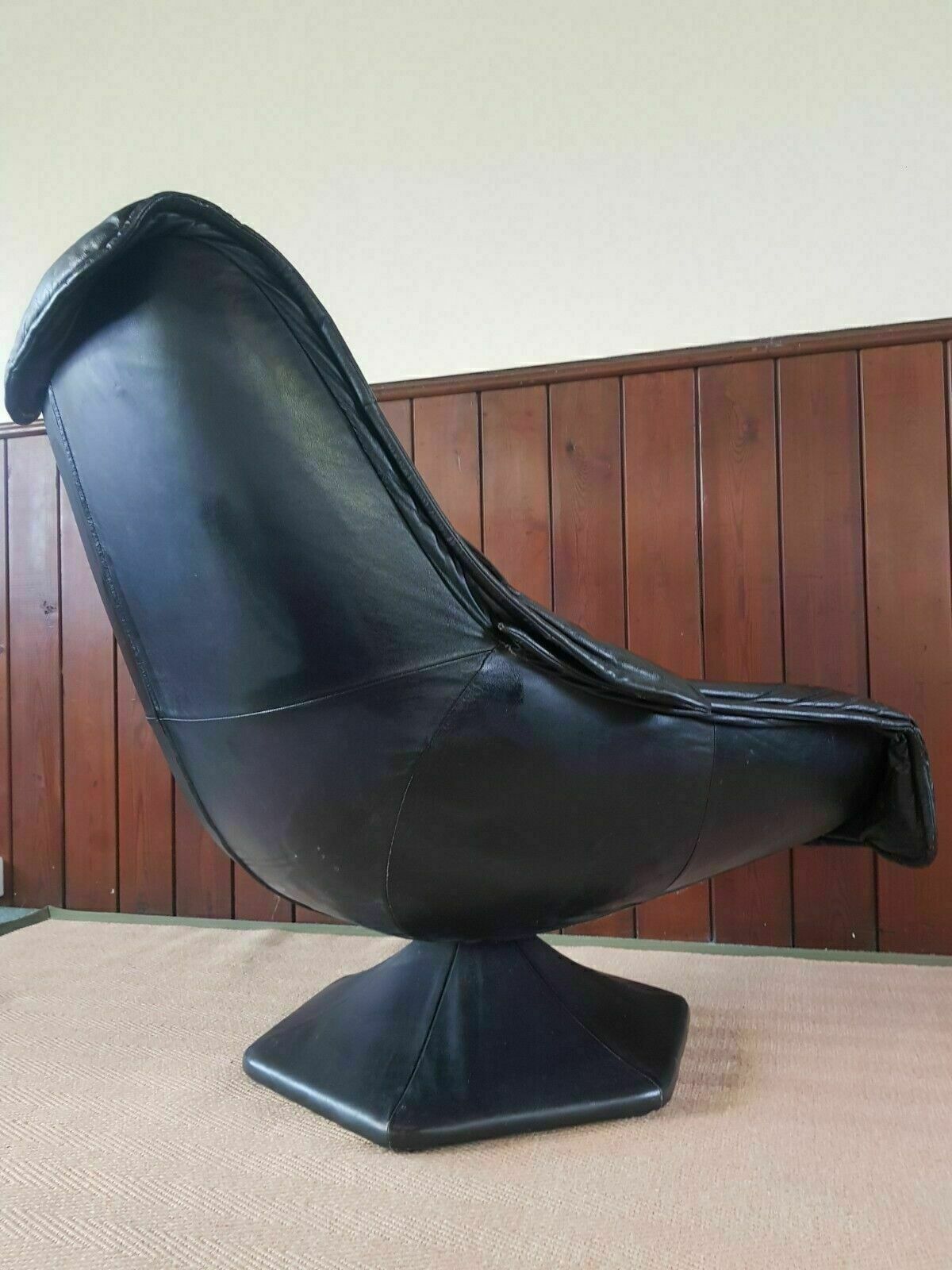 Italian Mid Century Leather Swivel Armchair Two Available photo buy