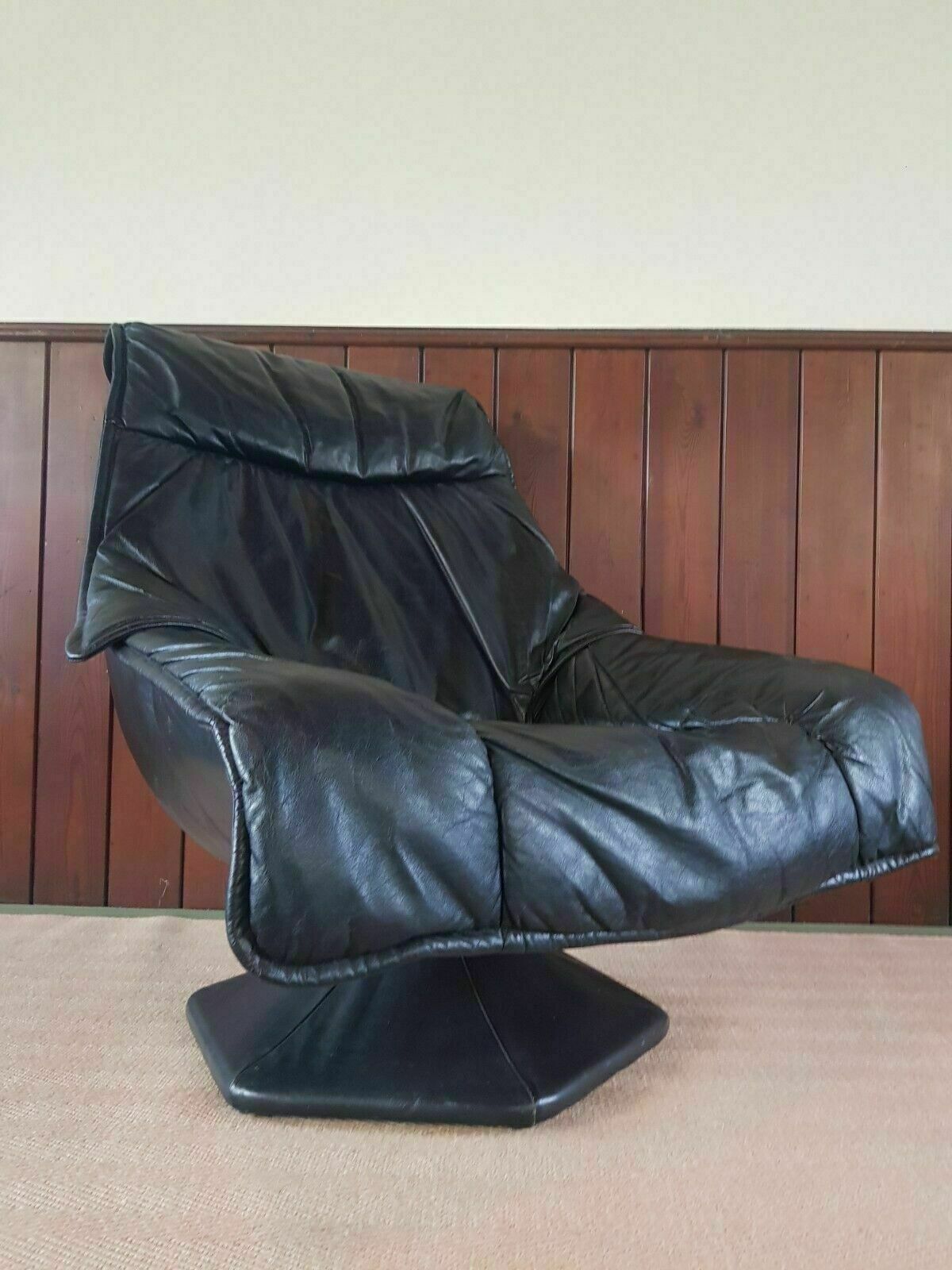 Italian Mid Century Leather Swivel Armchair Two Available photo vintage