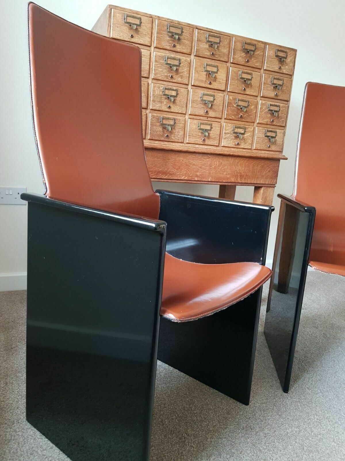 Afra & Tobia Scarpa Set Of Six Torcello Chairs In Leather And Wood By Stildomus photo Furniture