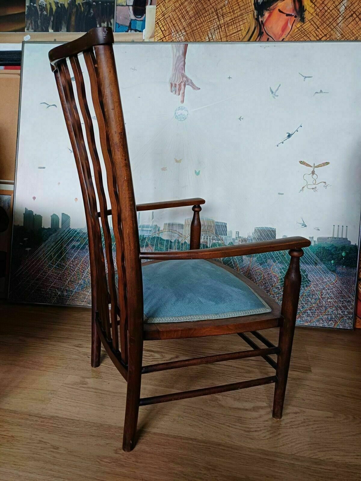 A Rare Liberty Wavy Stickback Brass Inlaid Antique Armchair photo buy