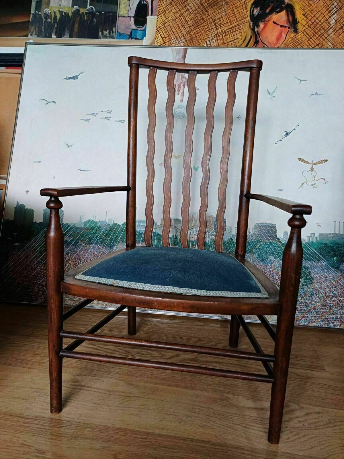 photo for sale A Rare Liberty Wavy Stickback Brass Inlaid Antique Armchair