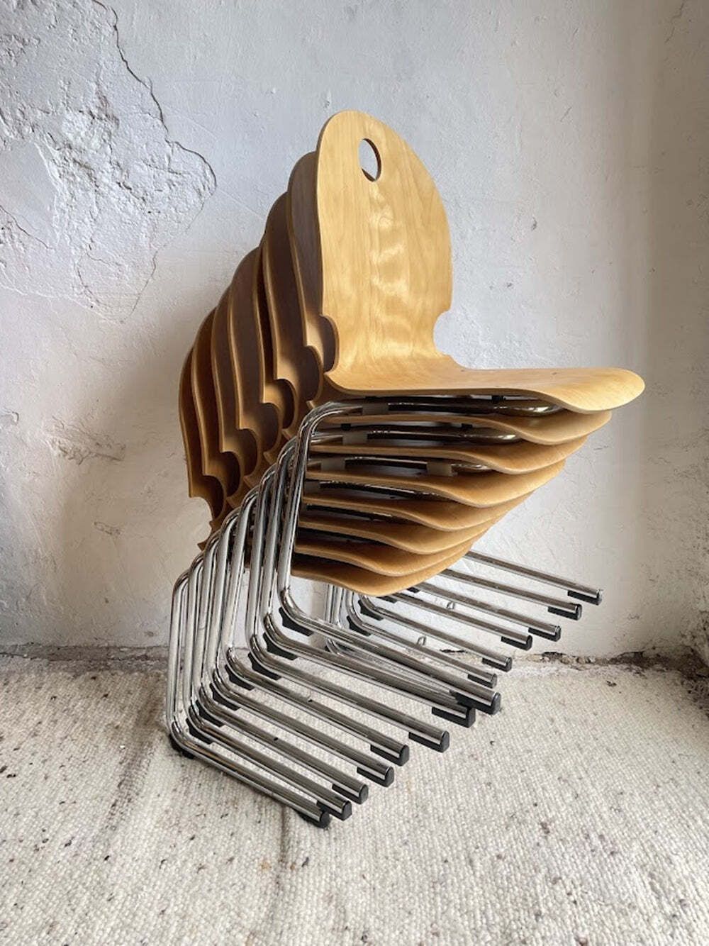 Mid Century Stacking Chair Bentwood And Chrome France 1980s photo buy