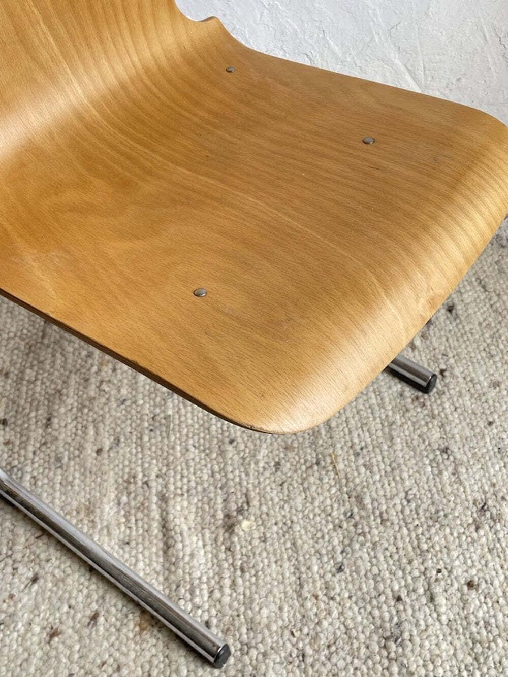 138.0 Mid Century Stacking Chair Bentwood And Chrome France 1980s photo