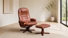 Scandinavian Brown Leather Recliner Lounge Chair With Ottoman, Circa 1990 photo buy