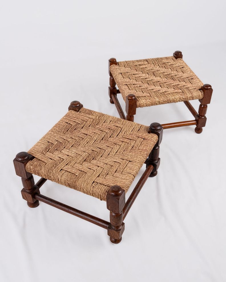 200.0 Pair Of Wood And Rope Square Stools, Early 20th Century, France photo