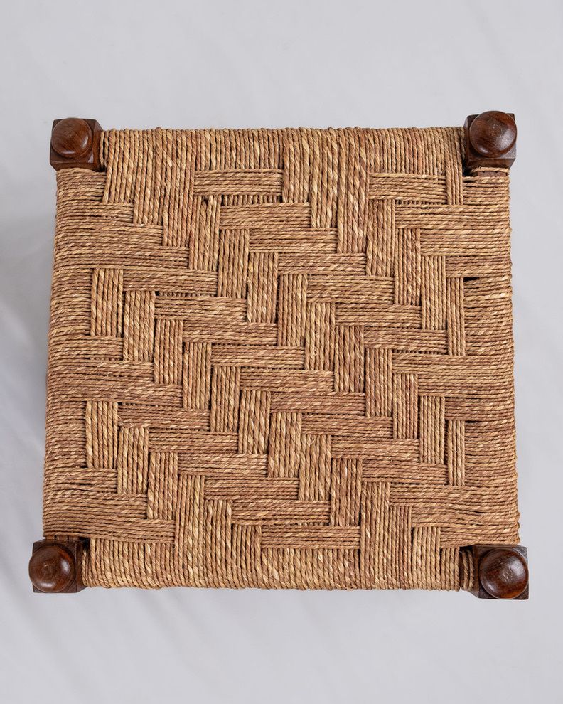 photo vinterior Pair Of Wood And Rope Square Stools, Early 20th Century, France