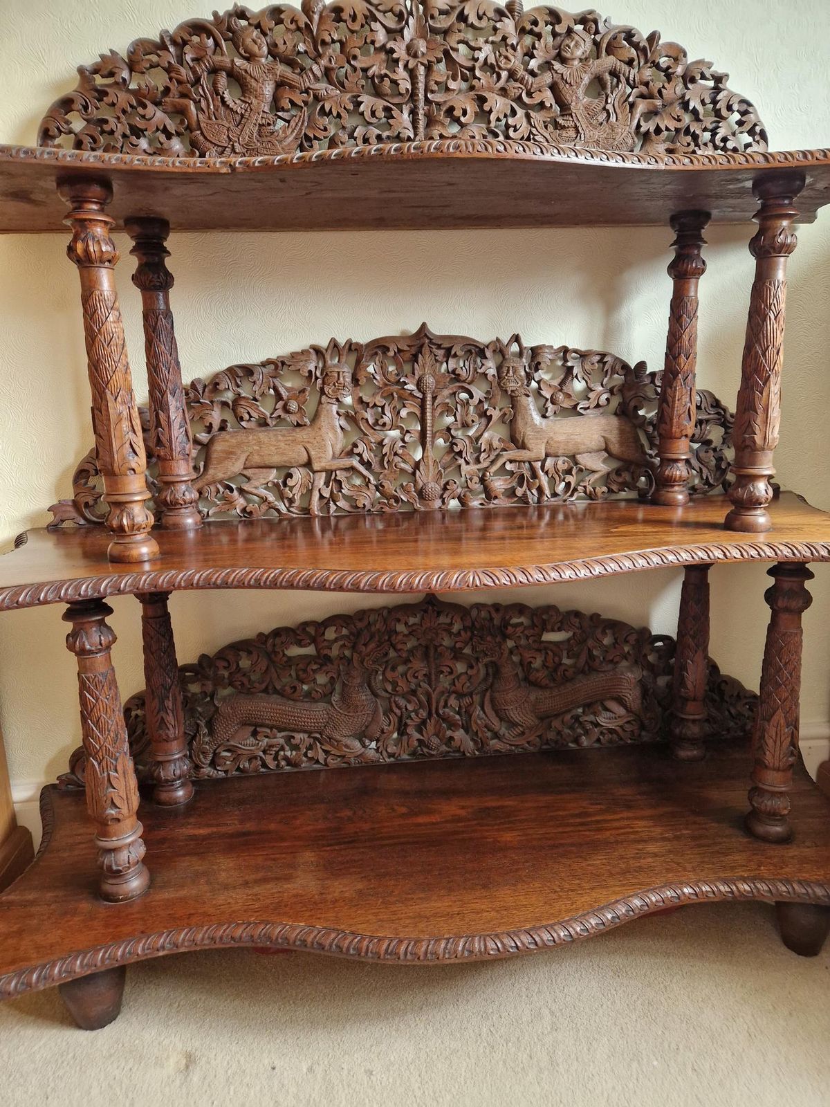 Late 19th Century Burmese Teak Display Cabinet (Deep Pierced Carving) photo 1950.0