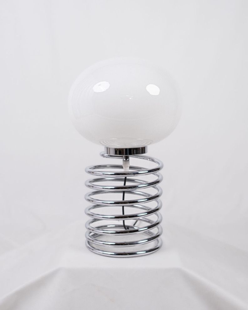 Pair Of Chromed Spring Lamps In The Style Of Ingo Maurer, Made In France, 1970s photo for sale