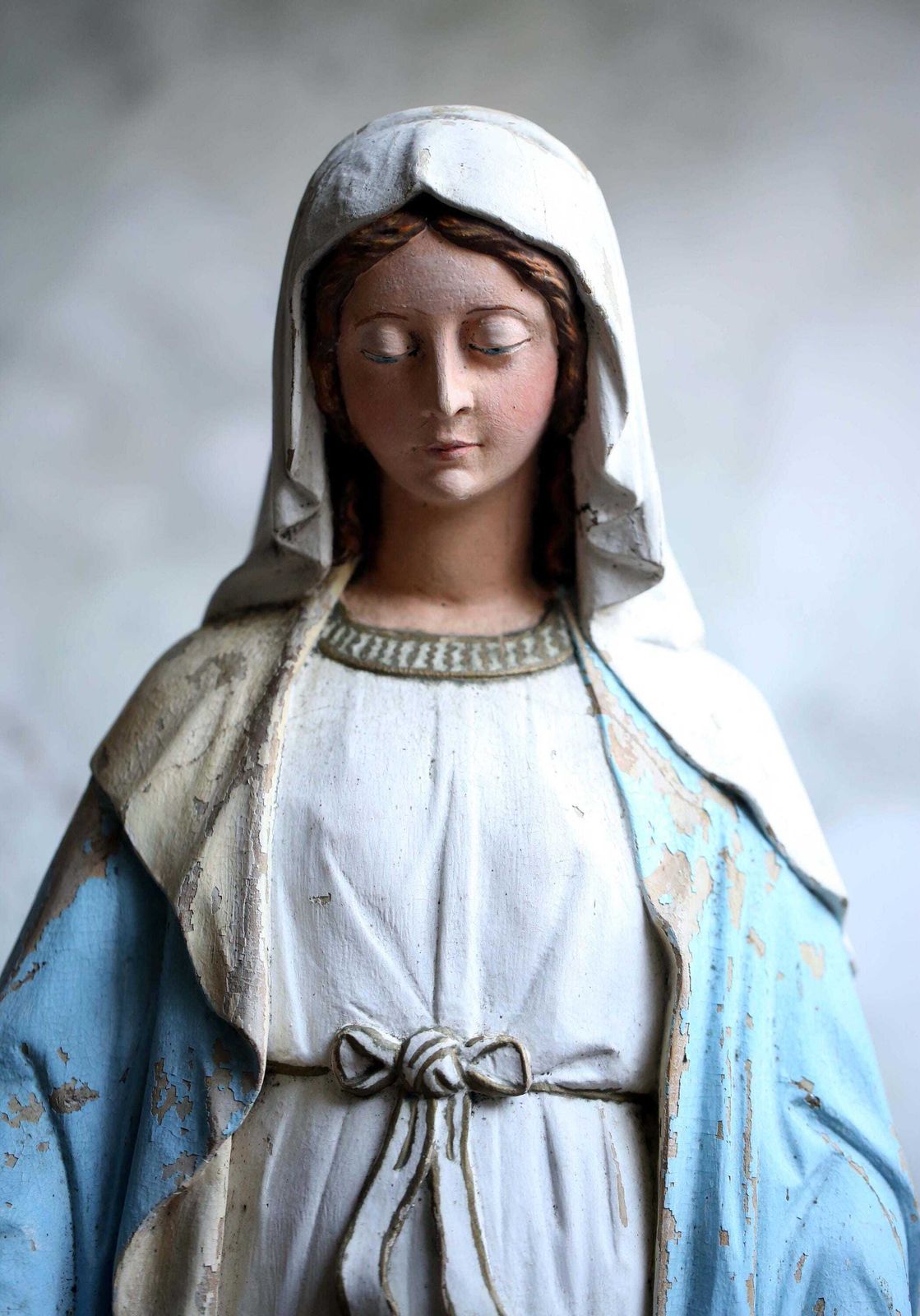 Huge Antique French Madonna Church Statue Large Wooden Polychrome Virgin Mary photo furniture