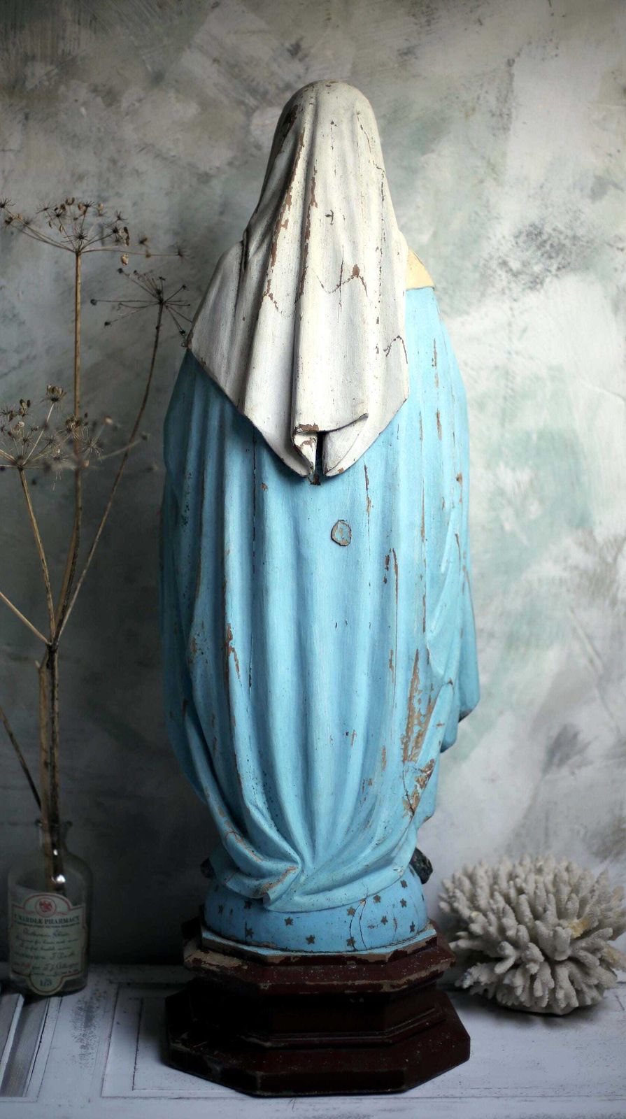 Art Huge Antique French Madonna Church Statue Large Wooden Polychrome Virgin Mary photo