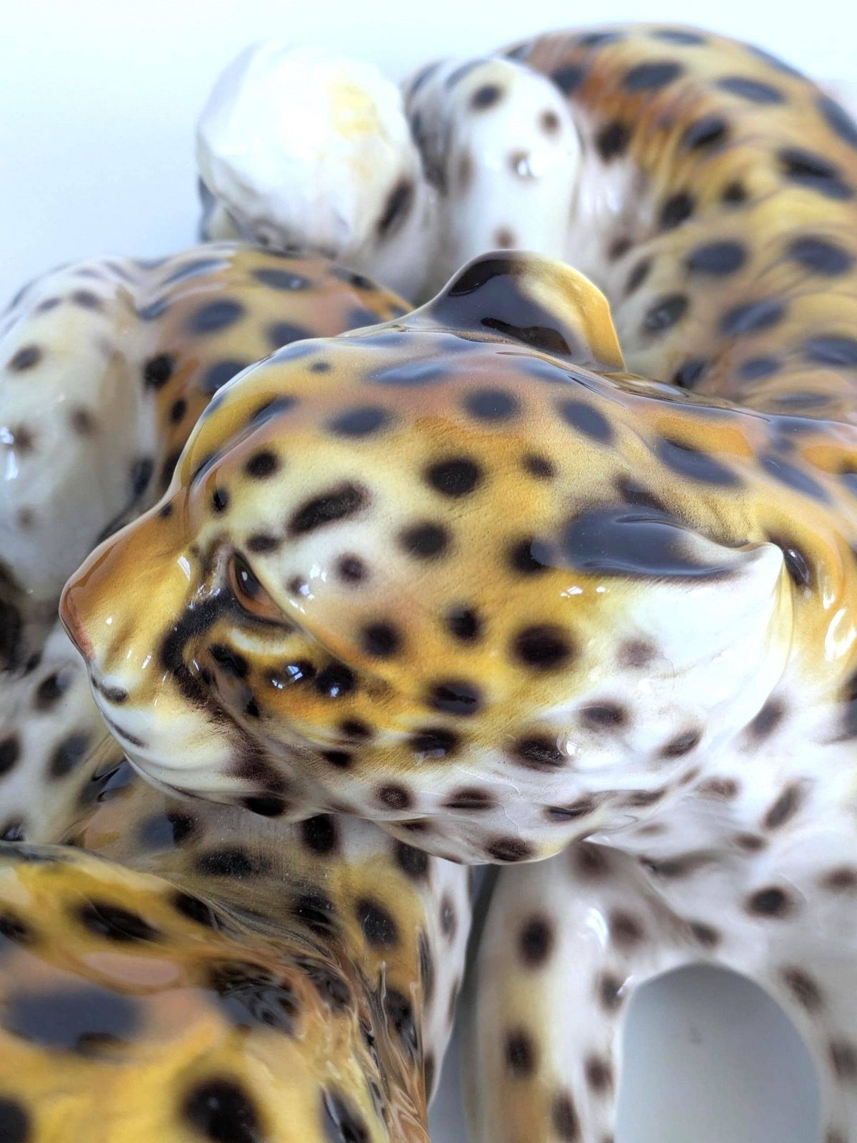 Art Large Italian Porcelain Leopard Pair Sculpture Mcm Hollywood Regency Ronzan Style photo