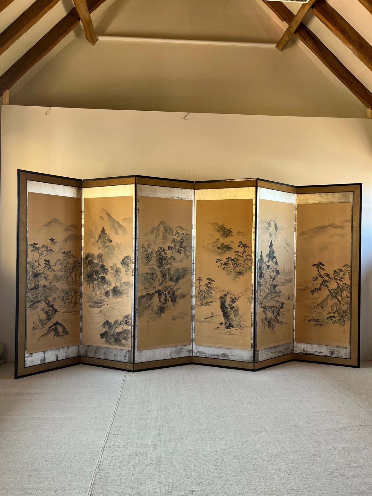 Monumental Japanese Six Fold Byōbu Screen, Late Edo To Early Meiji Period photo for sale