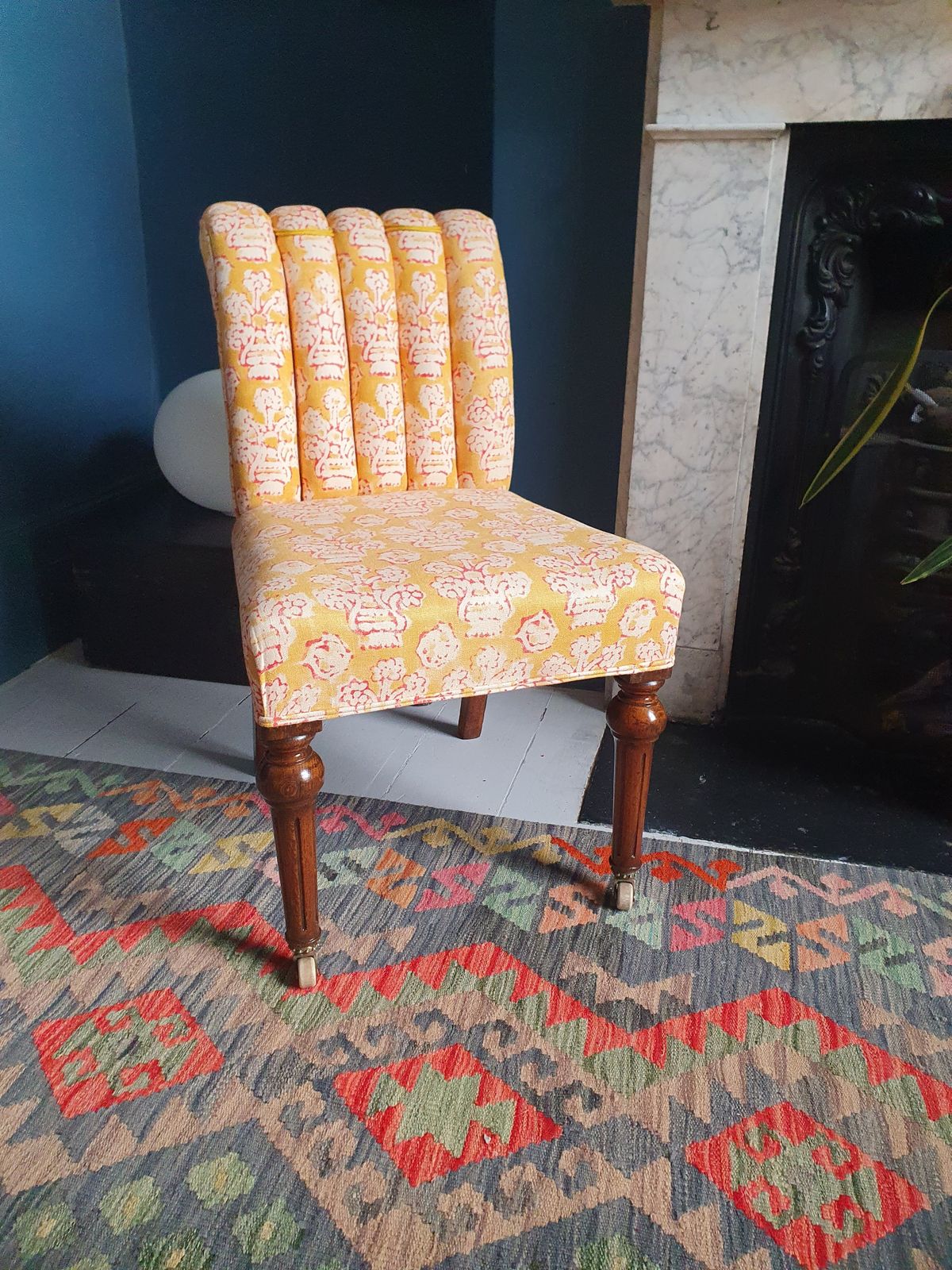 Beautiful Victorian Newly Upholstered Chair In Linwood Linen