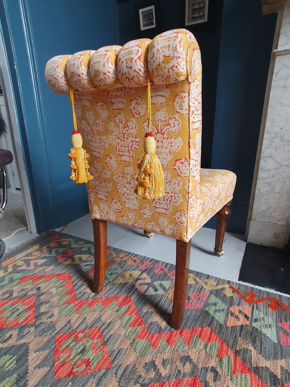 Beautiful Victorian Newly Upholstered Chair In Linwood Linen photo for sale