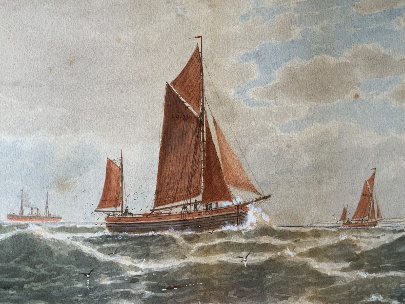 Lowestoft Seascape Watercolour Painting By George Stanfield Walters (1838 1924) photo 299.0
