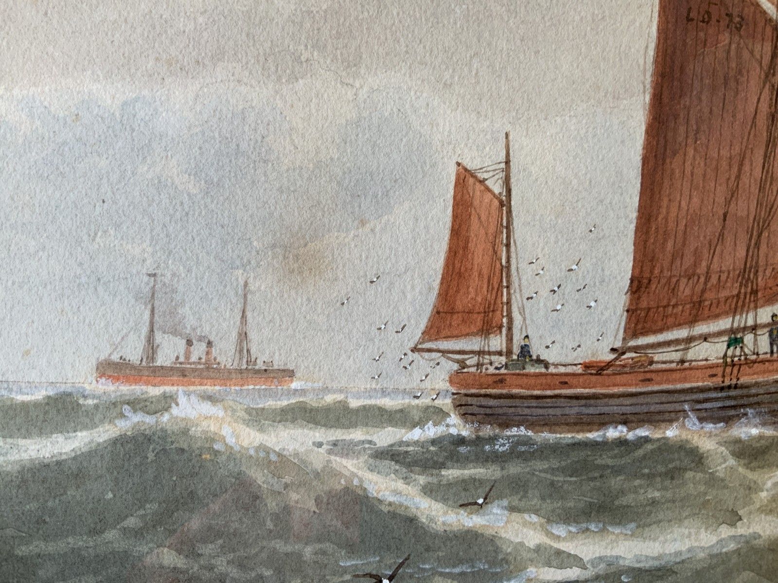 Art Lowestoft Seascape Watercolour Painting By George Stanfield Walters (1838 1924) photo