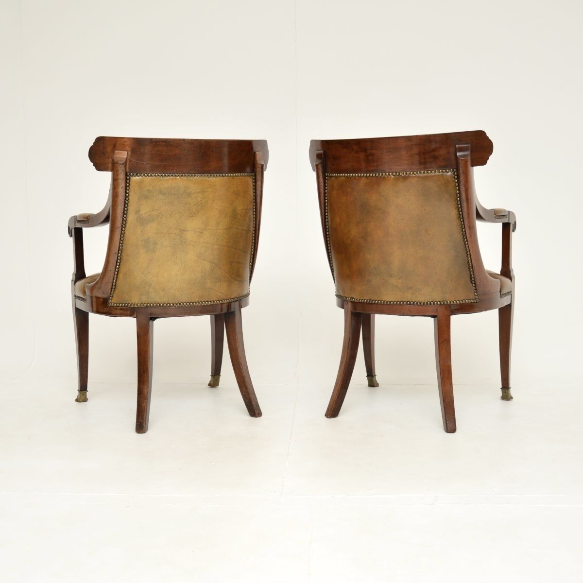 7475.0 Pair Of Antique Regency Period Brass Inlaid Mahogany And Leather Armchairs photo