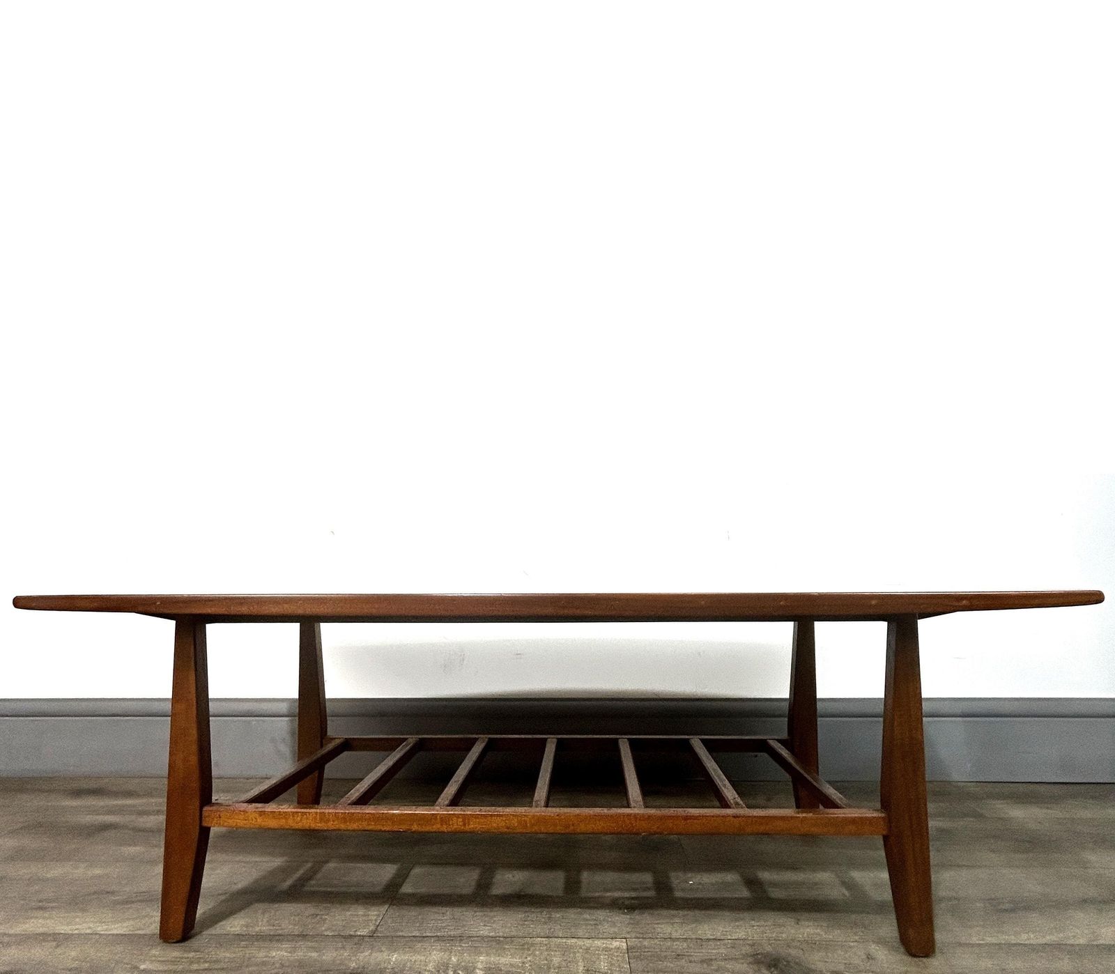 Stylish Mid Century Teak/Oak Coffee Table With Ladder Mag Rack C1960's photo furniture