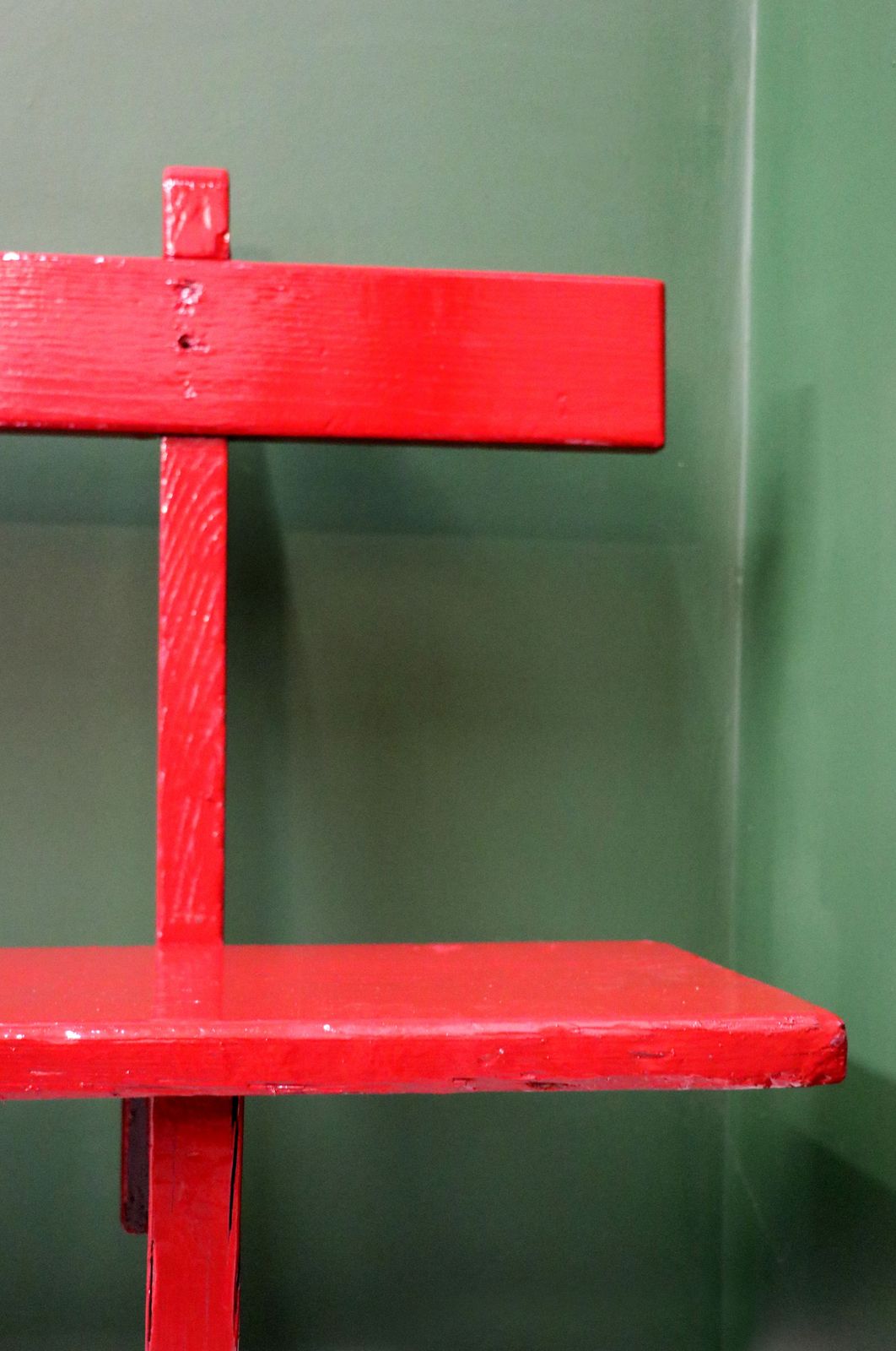 A Lovely Red Painted Wooden Bench, Later Inscribed With Croston. photo vintage