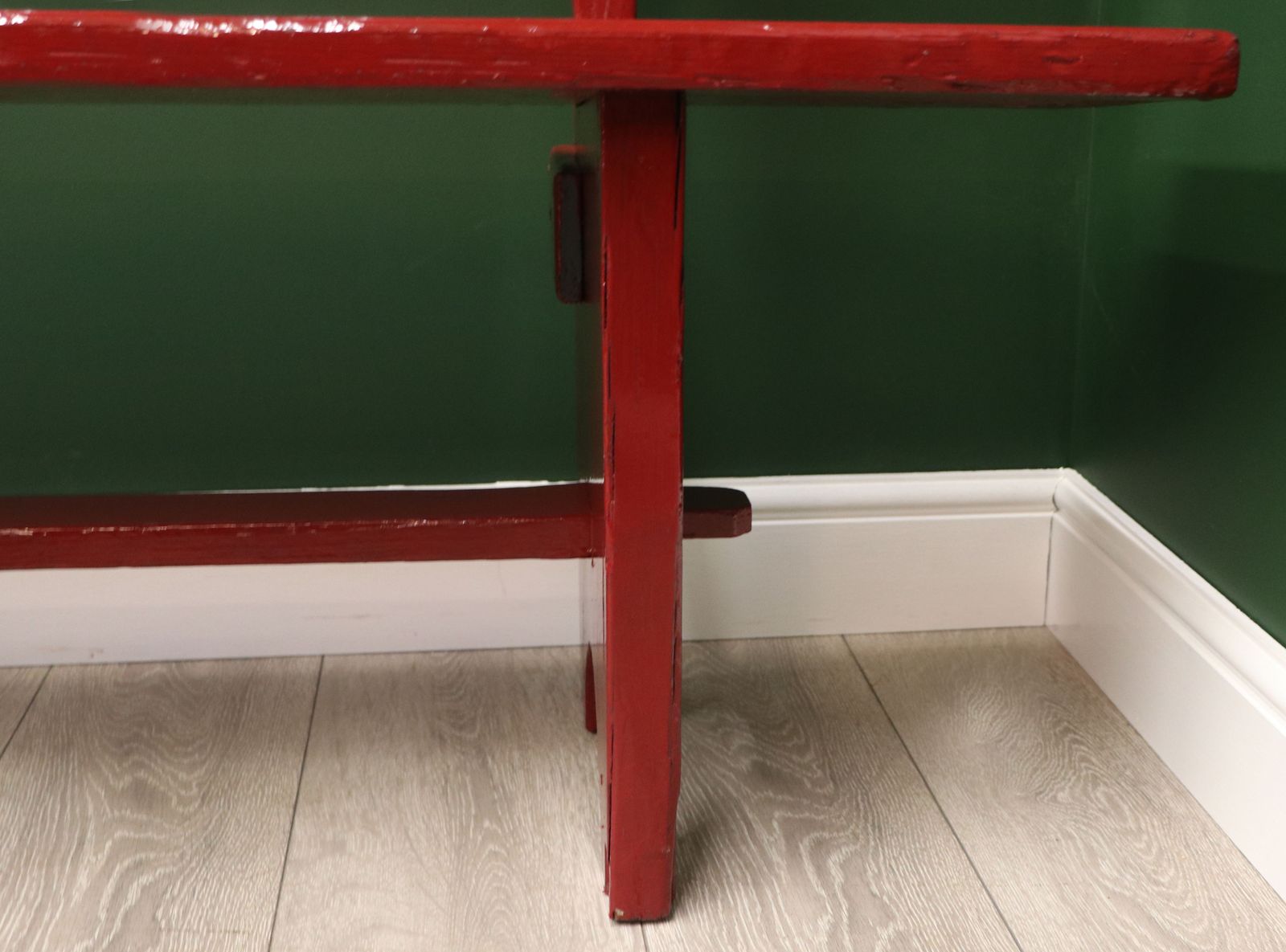 Furniture A Lovely Red Painted Wooden Bench, Later Inscribed With Croston. photo