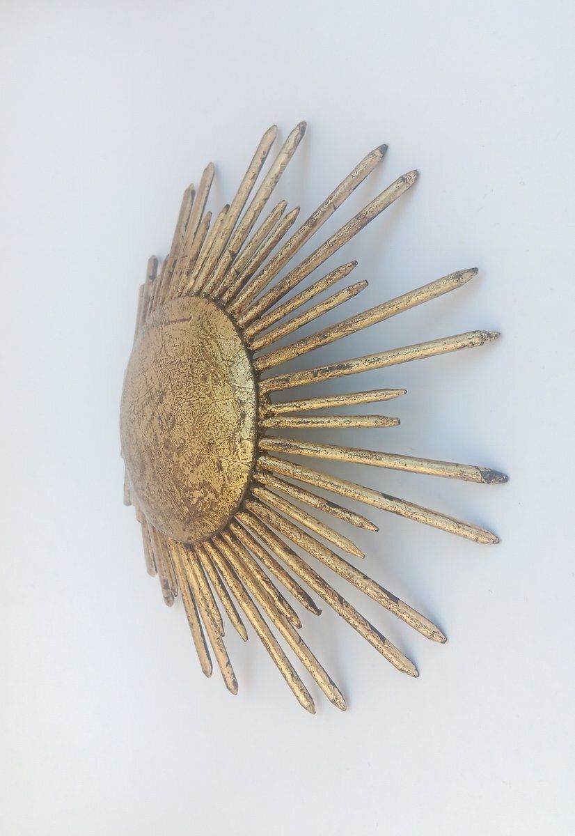 Small Spanish Gold Leaf Gilt Metal Sunburst Fixture Or Sconce, 1960s photo furniture