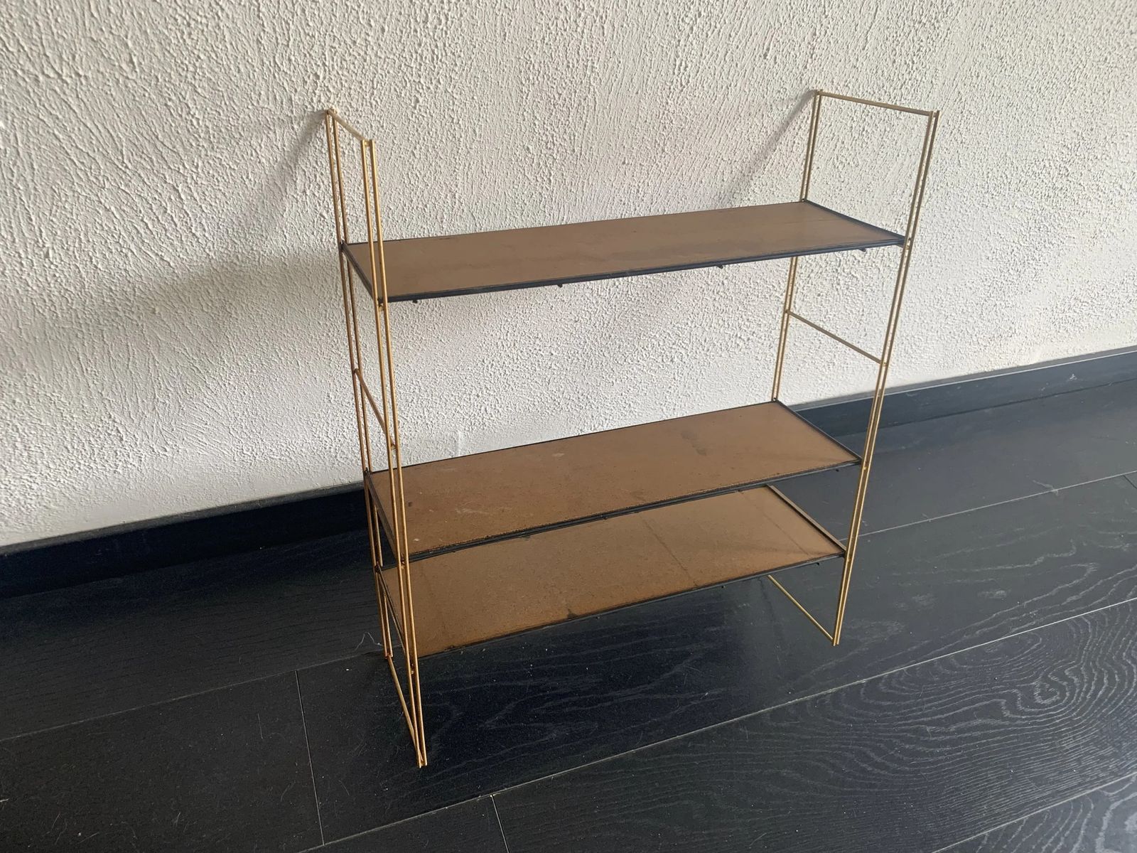 Vintage 1960s String Wall Shelf In Gilded Wood   60 X 50 Cm