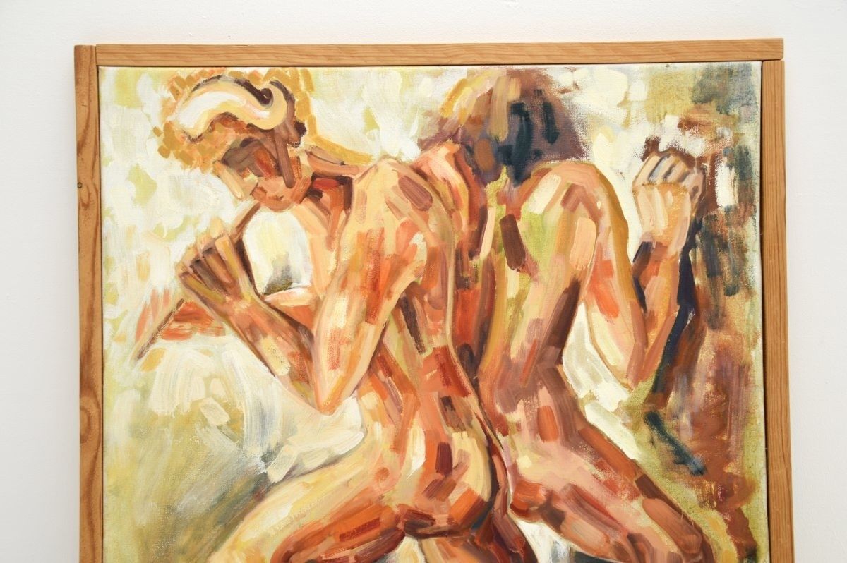 Large Vintage Oil Painting Of Nudes photo furniture