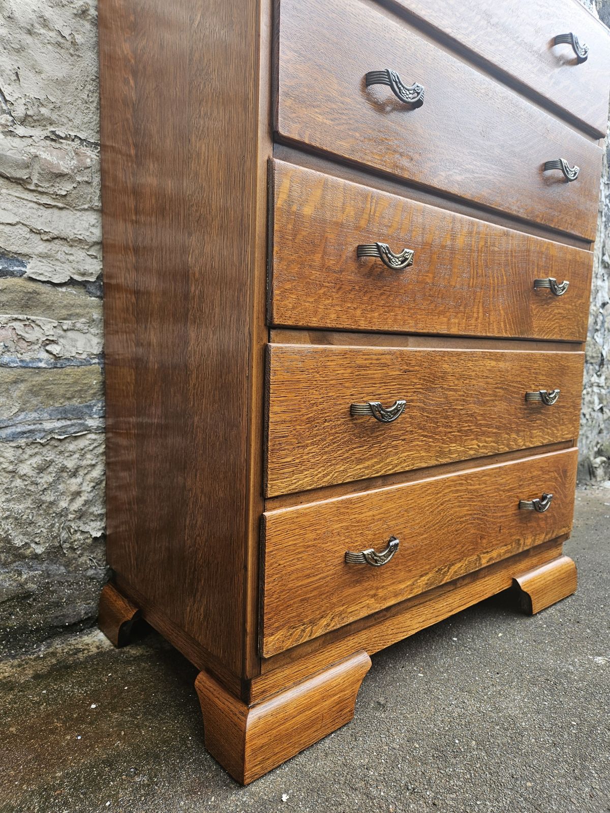 photo vinterior Vintage Oak Chest Of Drawers: Five Drawer Tallboy Cabinet