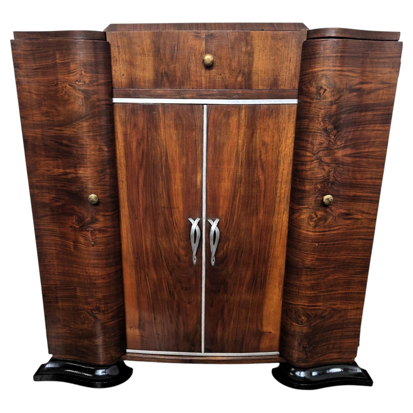 Italian 1940s Art Deco Mid Century Walnut Burl Dry Bar Cabinet