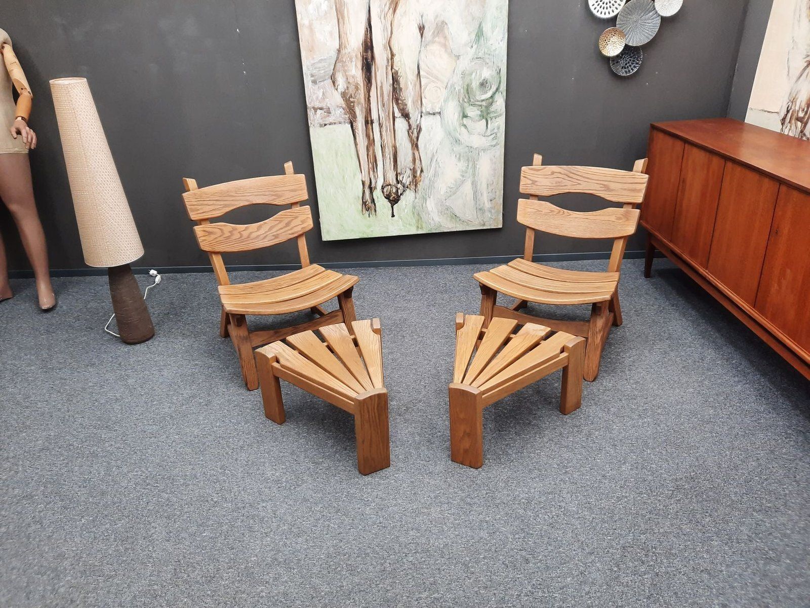 Brutalist Oak Armchairs And Footstools By Awa Holland For Awa Meubelfabriek, 1979, Set Of 4 photo furniture