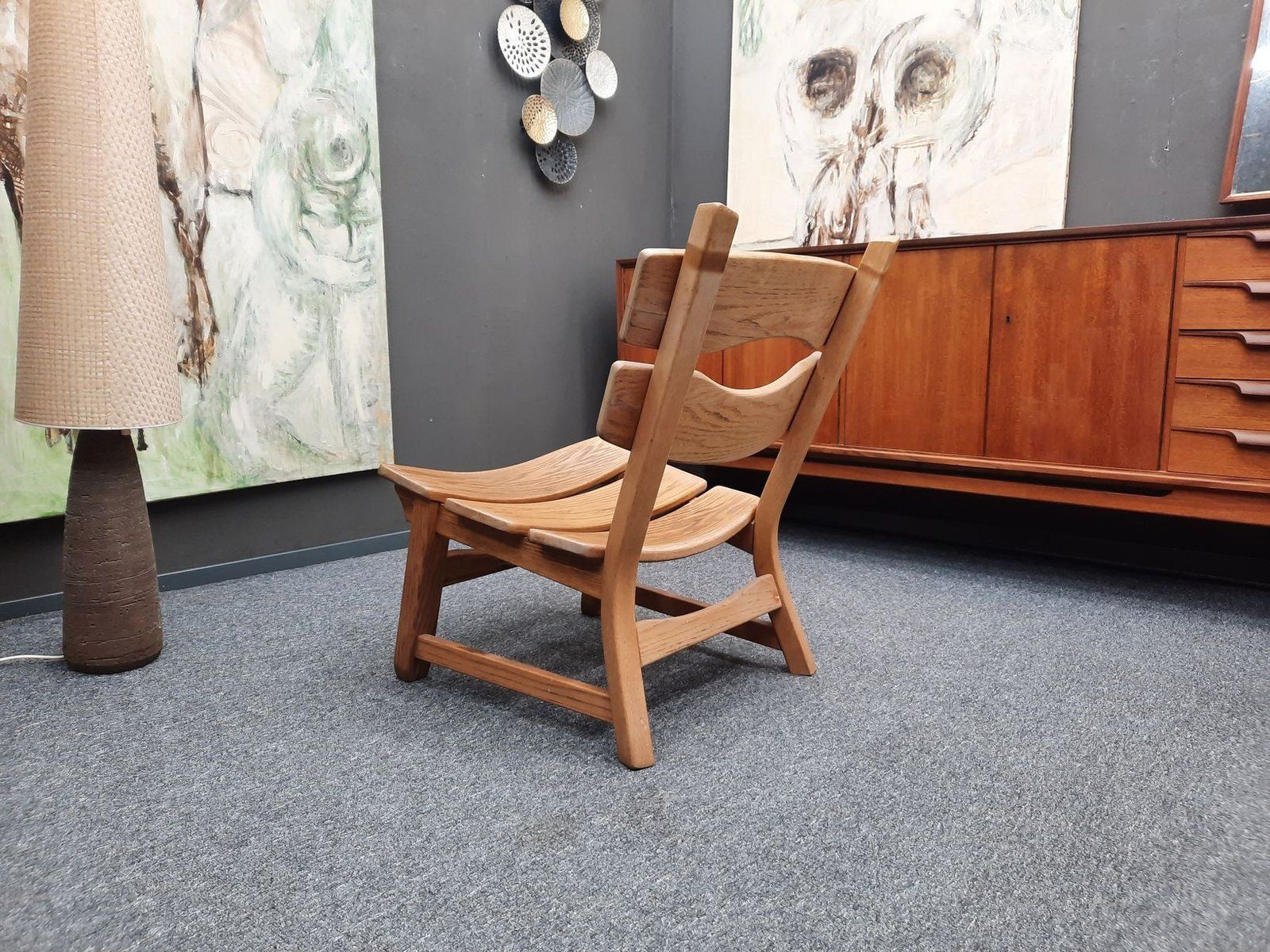 photo for sale Brutalist Oak Armchairs And Footstools By Awa Holland For Awa Meubelfabriek, 1979, Set Of 4
